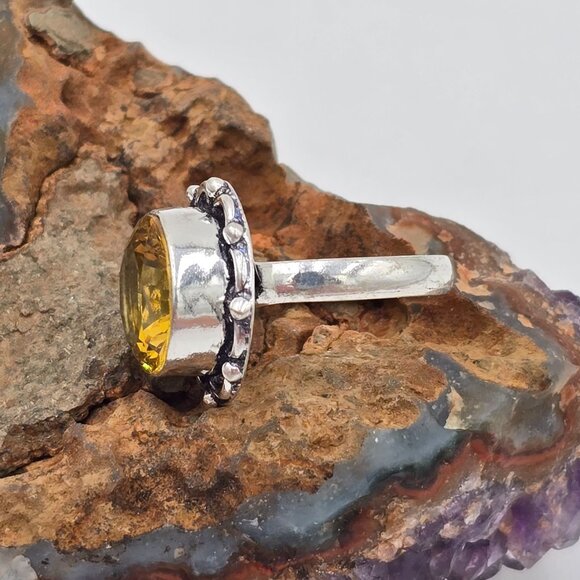 925 Sterling Silver Plt Round Citrine Ring Size 7.5 Bezel Setting Fine Jewelry - Picture 5 of 6